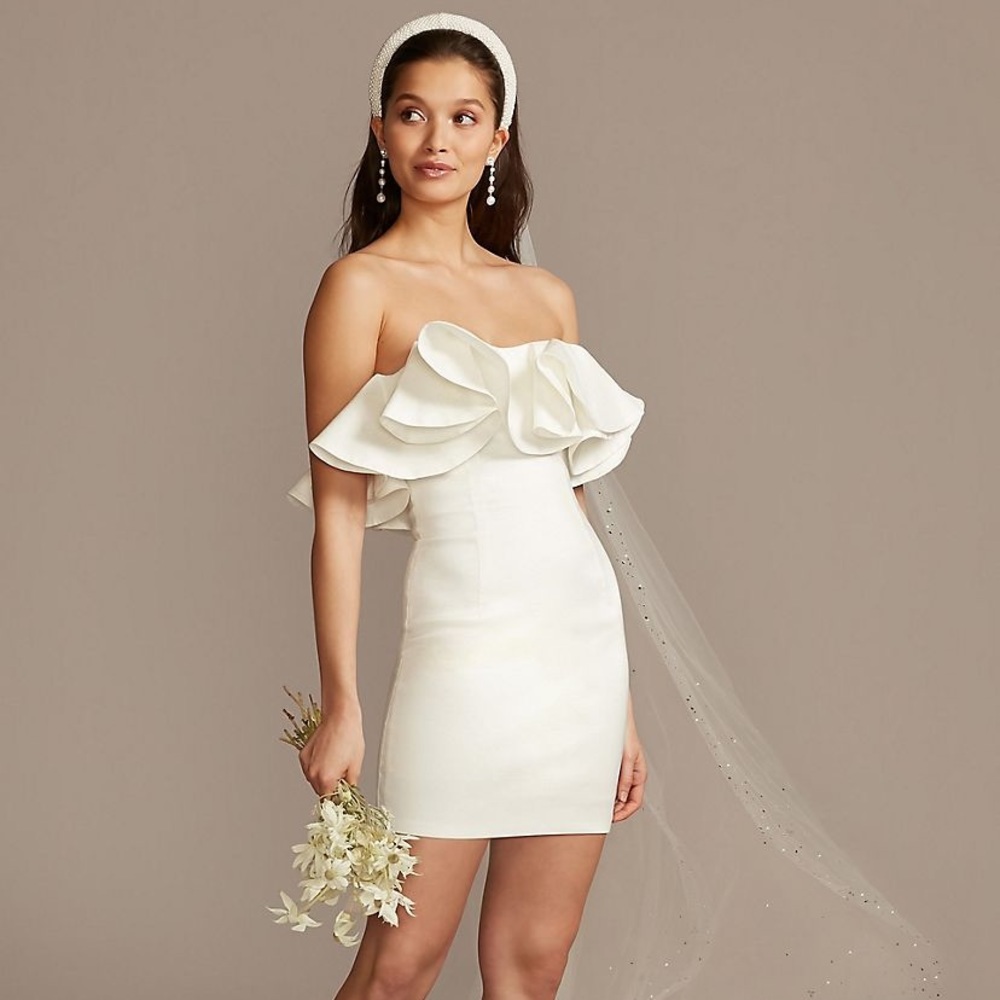 David’s Bridal Bardot Taffeta Mini Dress
